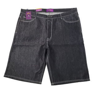 Atti Mens Denim Shorts Black Flat Front Silver Graphics Stitching Back 44X14 New